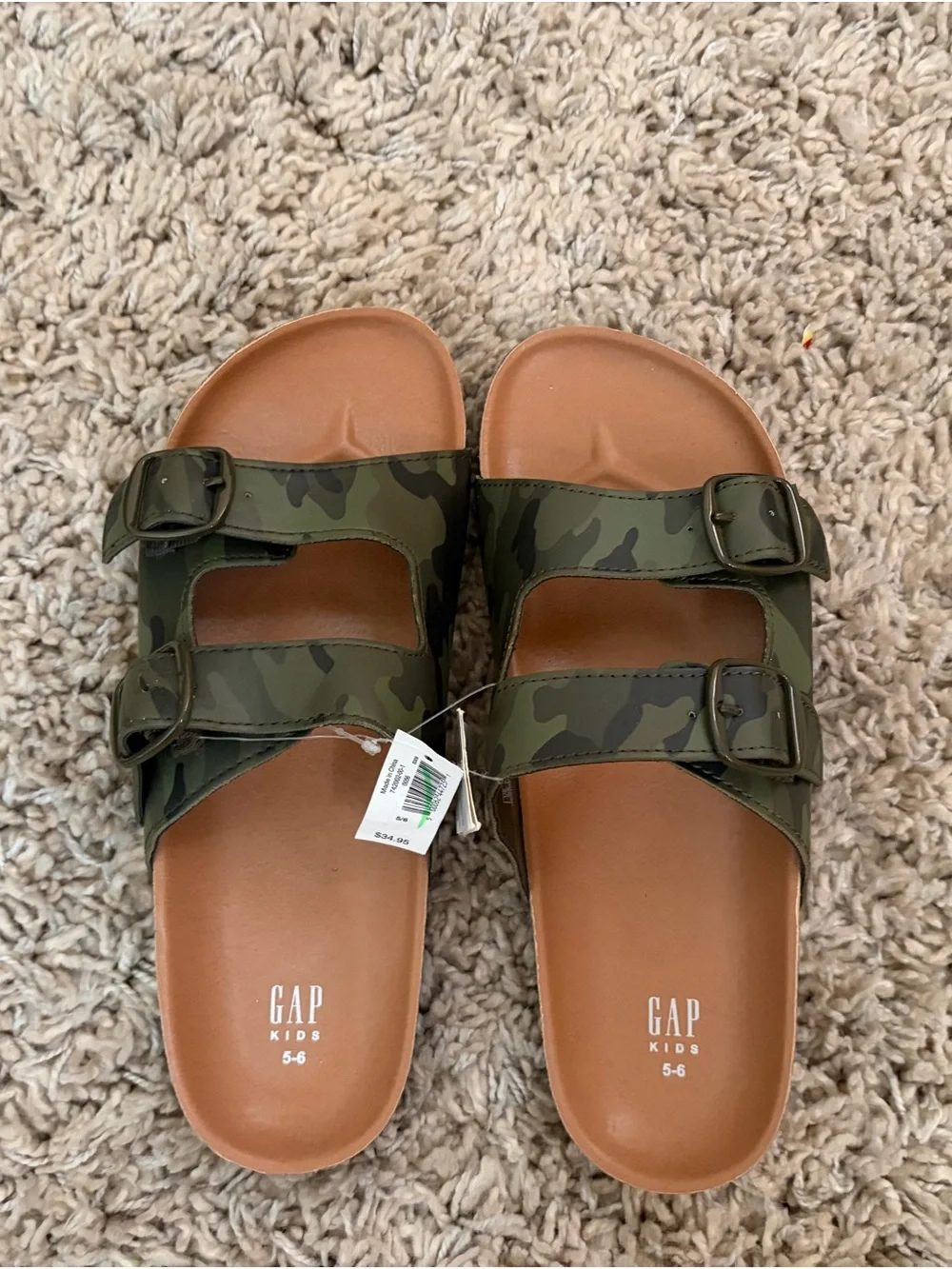 GAP Kids Camo Green Buckle Slide Sandals